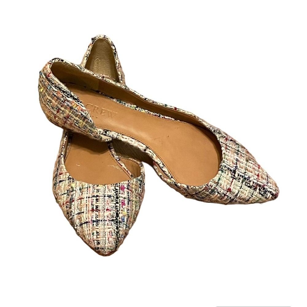 J. Crew Tweed Pointed-Toe Flats in Cream Multi